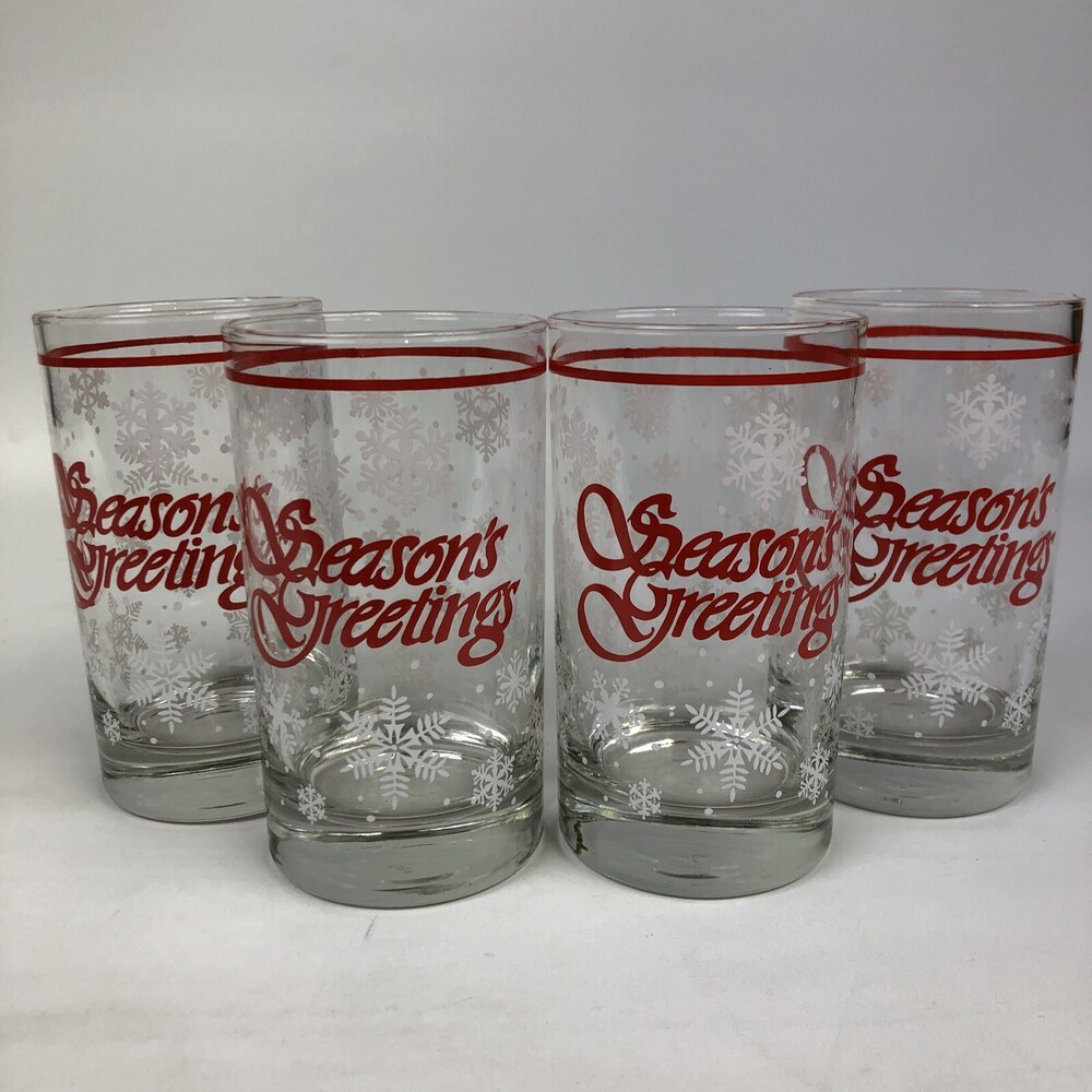 VTG Libbey Seasons Greetings 5" Drink Beverage Glass Holiday Snowflake Tumbler